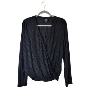 Anthropologie Maeve Black Textured Stripe Faux Wrap Blouse